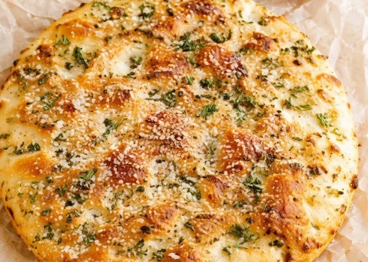 Delicious cheesy garlic bread focaccia topped with herbs and cheese