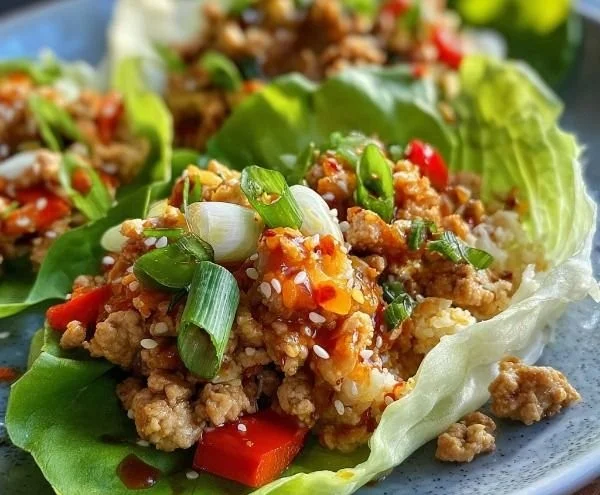 Healthy chicken lettuce wraps bowl with fresh vegetables and low-carb ingredients