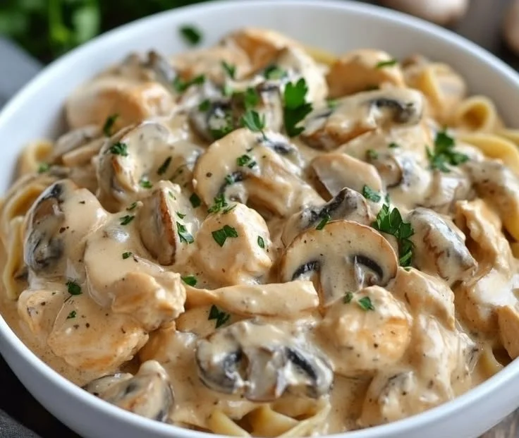 Delicious Chicken Mushroom Stroganoff cooked in a pressure cooker