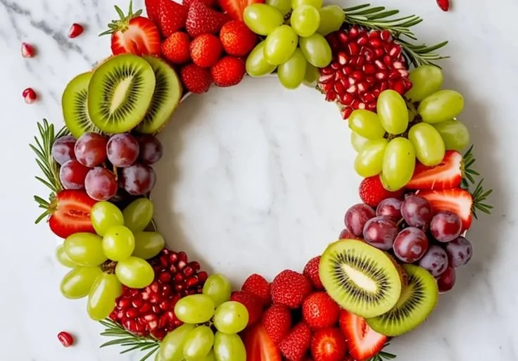 Colorful Christmas fruit platter featuring assorted fresh fruits for holiday celebrations