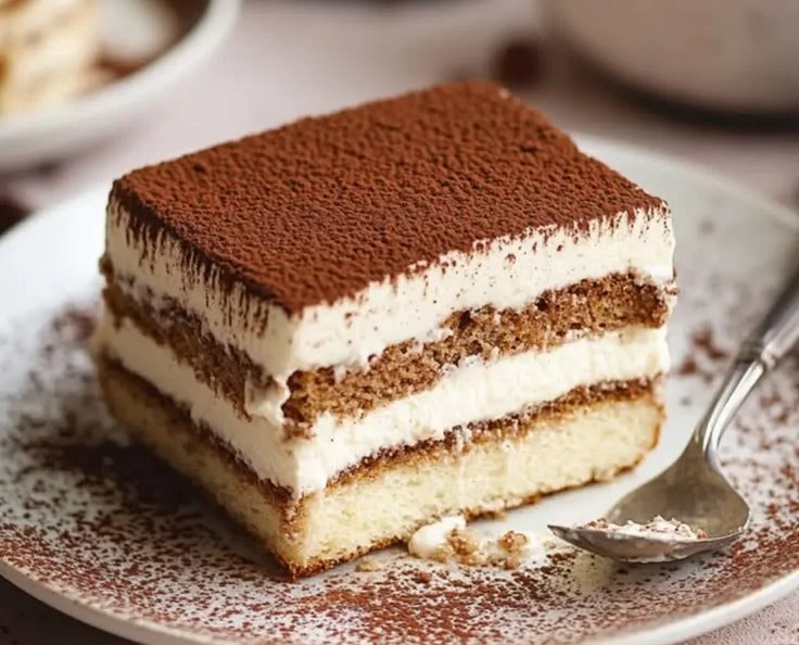 Delicious classic Italian Tiramisu dessert served in a glass with cocoa dusting