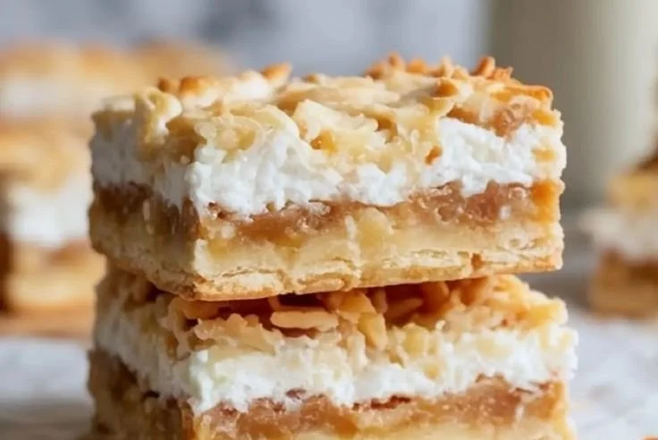 Delicious Coconut Dream Bars with a rich coconut layer and a crunchy base