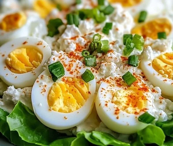 Cottage Cheese Egg Salad served in a bowl with fresh ingredients