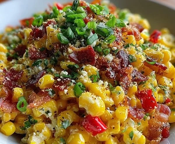 A vibrant bowl of Crack Corn Salad featuring fresh ingredients and colorful presentation.