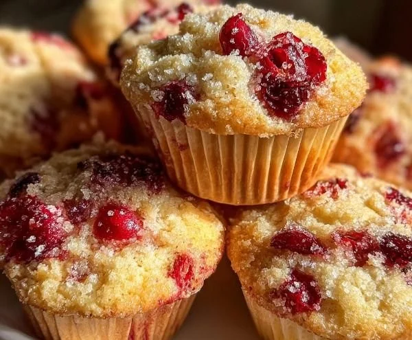 Cranberry Orange Muffins fresh out of the oven on a cooling rack