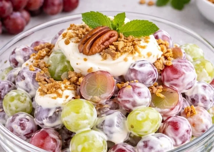 Creamy Southern grape salad with pecans, a delicious and refreshing dish.