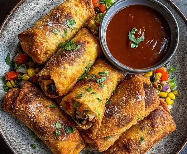 Crispy baked Southwest Chicken Egg Rolls served with spicy dipping sauce