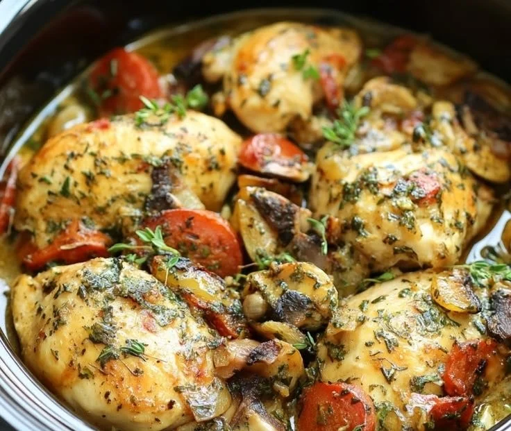 Delicious Crock Pot Tuscan Chicken served on a plate