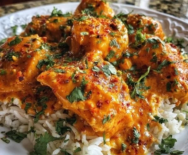 Delicious Crockpot Butter Chicken served with rice