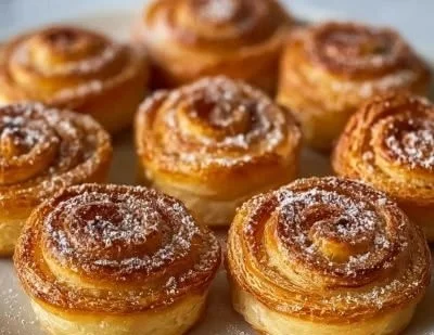Delicious cruffin filled with custard and chocolate on a wooden table.