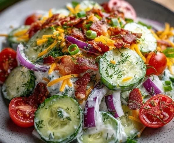 Cucumber Ranch Crack Salad garnished and ready to serve