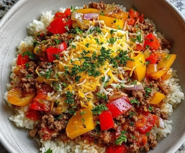Colorful deconstructed pepper bowls made with fresh ingredients