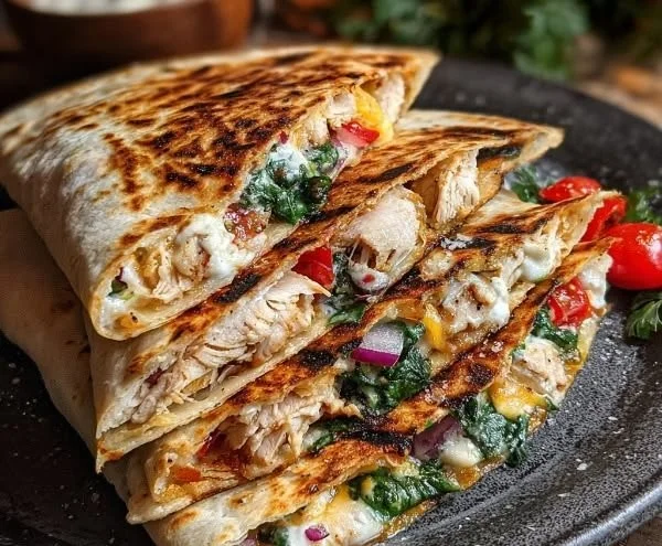 Delicious easy chicken quesadilla freshly cooked and served on a plate