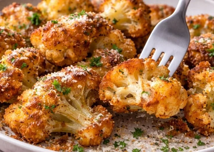 Crispy cauliflower bites served on a plate for healthy snacking.