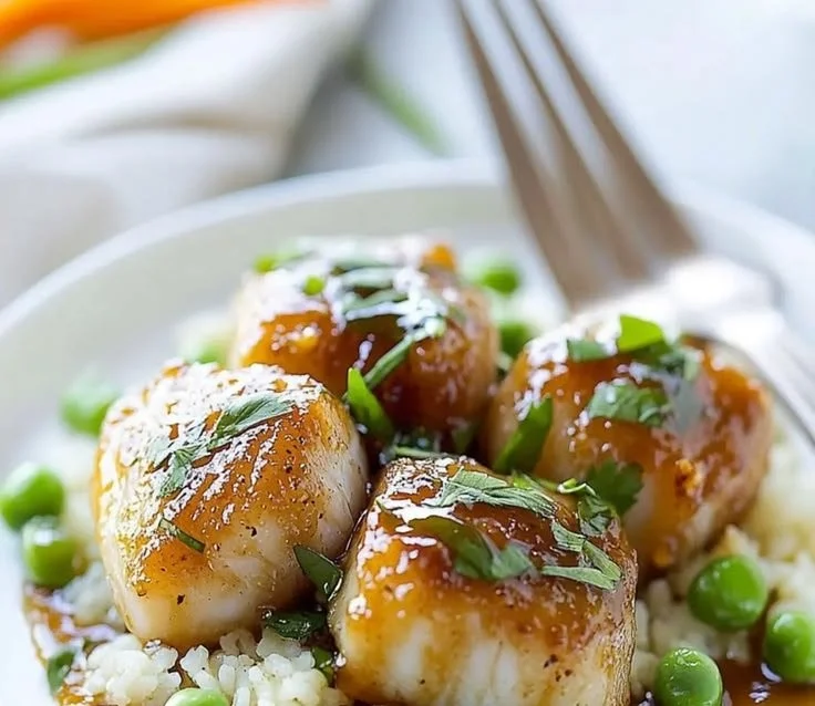 Delicious ginger soy cod served with vegetables on a plate.