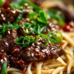 Delicious plate of easy Mongolian Beef Noodles ready in 30 minutes