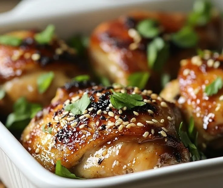 Delicious easy roasted miso chicken thighs served on a plate