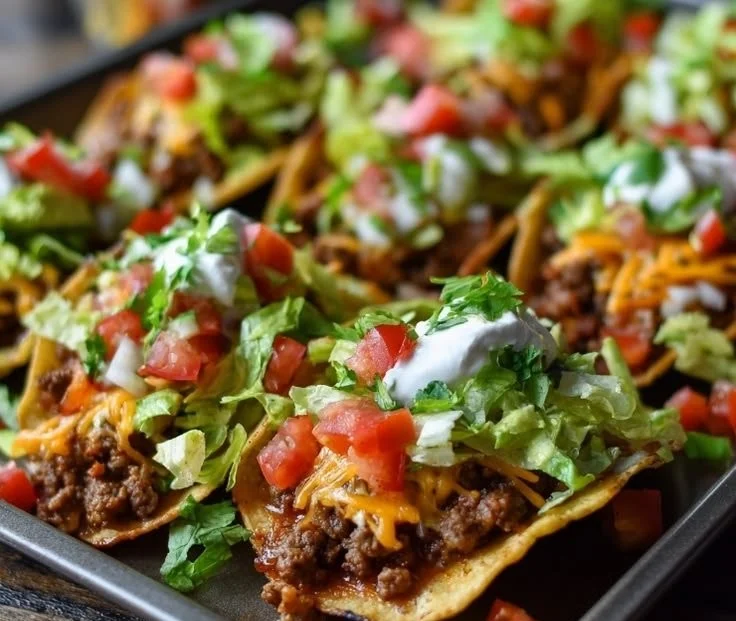 Delicious gluten-free sheet pan tacos served on a wooden table