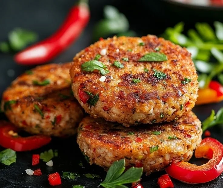 Delicious easy tuna cakes served with roasted red pepper mayo