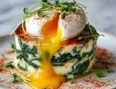 Delicious Eggs Napoleon with avocado, tomato, and cheesy baked toast