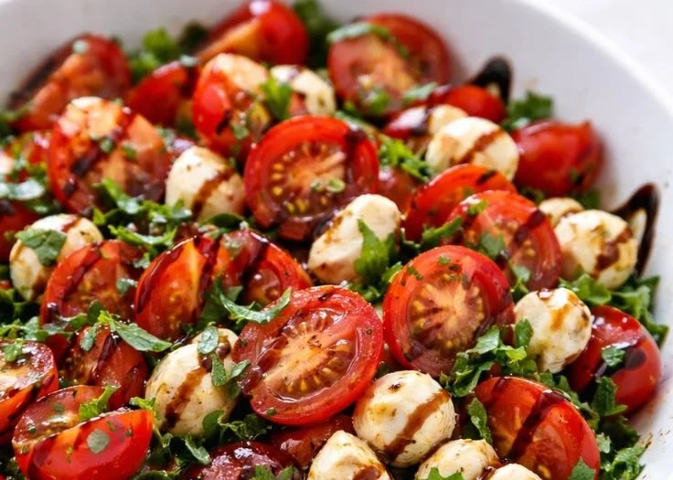 Fresh Caprese Salad Bowl with tomatoes, mozzarella, and basil