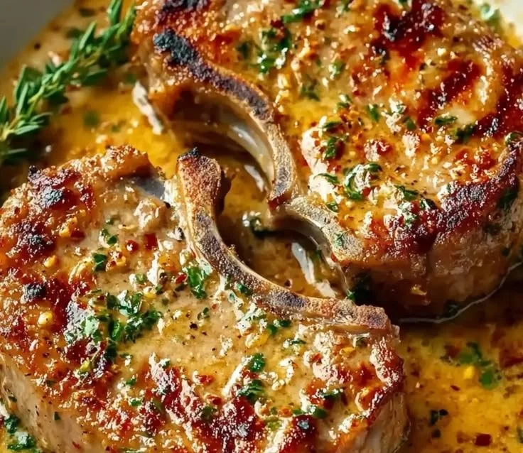 Garlic Marry Me Pork Chops in Creamy Dreamy Sauce served on a plate