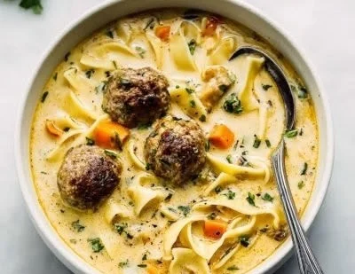 Delicious Swedish Meatball Soup served in a bowl, perfect for chilly evenings.
