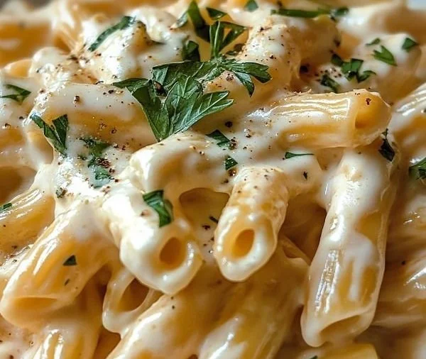 High protein cottage cheese pasta sauce in a bowl with fresh ingredients