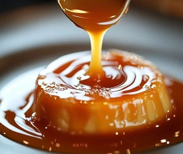 Delicious homemade salted caramel sauce in a jar with a spoon