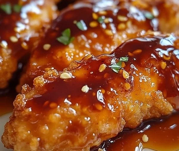 Delicious honey BBQ chicken tenders served with dipping sauce