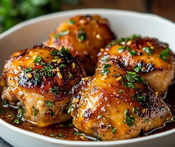 Delicious Honey Garlic Slow Cooker Chicken Thighs in a bowl