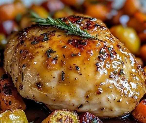 Honey Mustard Glazed Chicken served with Roasted Vegetables for a flavorful meal