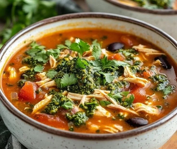 Instant Pot Chicken Tortilla Soup served in a bowl with toppings