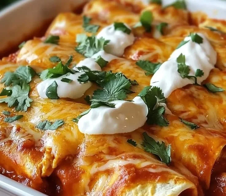 Delicious homemade chicken enchiladas ready to serve for dinner
