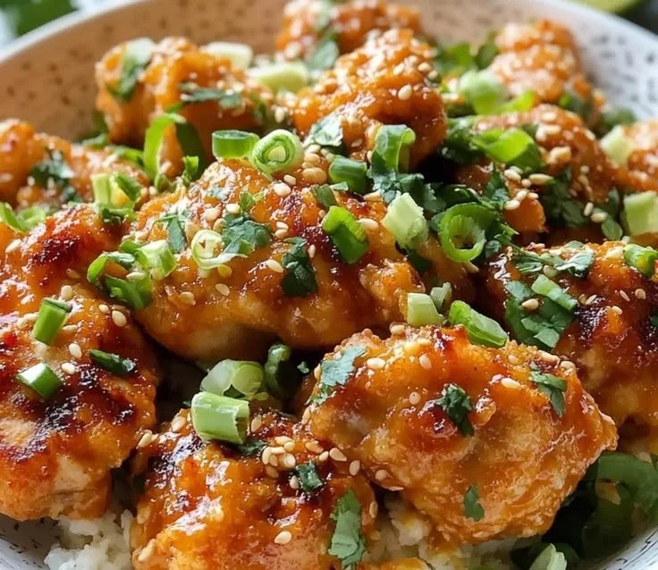 Plate of Low Carb Bang Bang Chicken with fresh vegetables and sauce