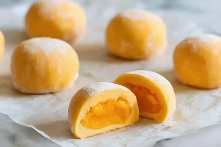 Delicious Mango Mochi dessert with a soft and chewy texture and fresh mango flavor