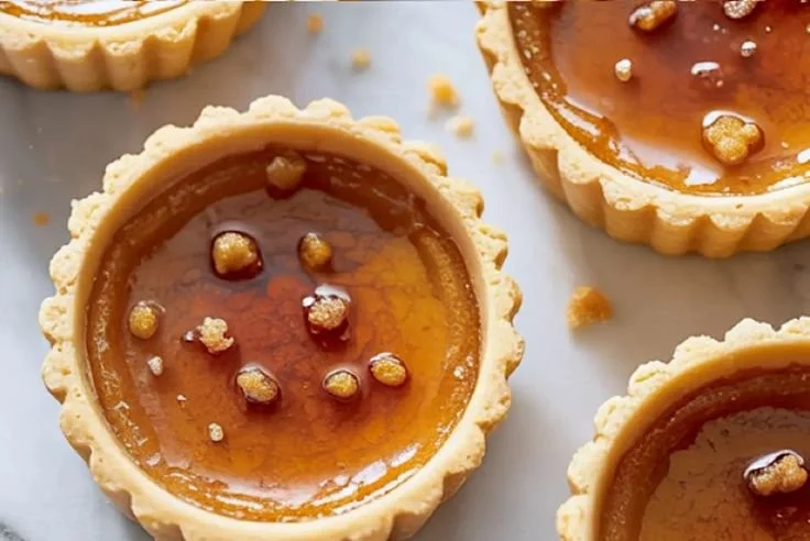Delicious Maple Brown Butter Tartlets served on a rustic wooden table