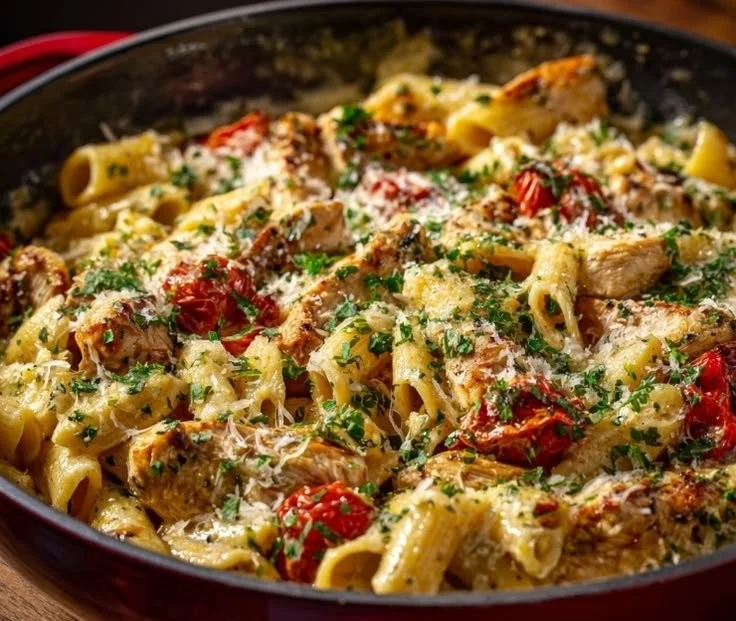 One Pot Marry Me Chicken Pasta in a beautifully plated dish.