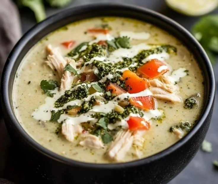 Pesto and prosciutto stuffed chicken with sherry cream sauce plated elegantly.