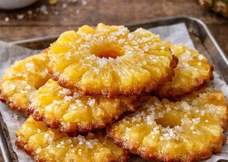 Freshly baked pineapple upside-down cookies on a cooling rack
