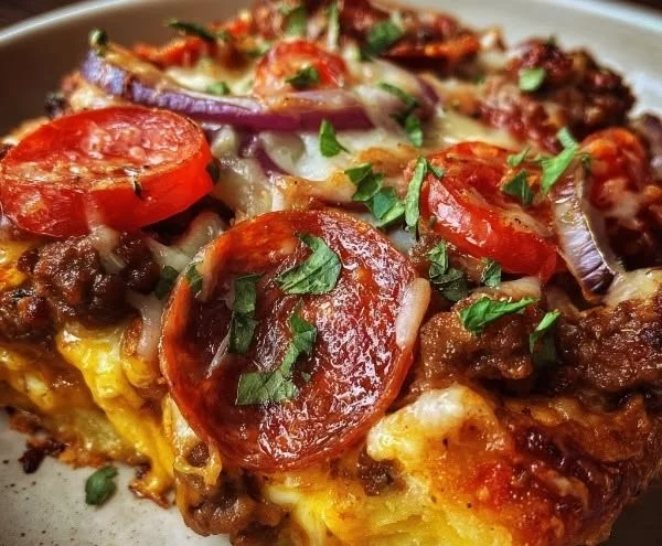 Pizza Burger Pie showcasing a delicious fusion of pizza and burger ingredients