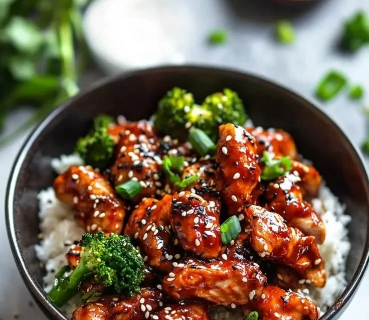 Quick spicy Korean chicken dish served in a bowl with green onions