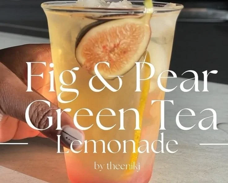 Refreshing Fig & Pear Lemonade with green tea in a glass