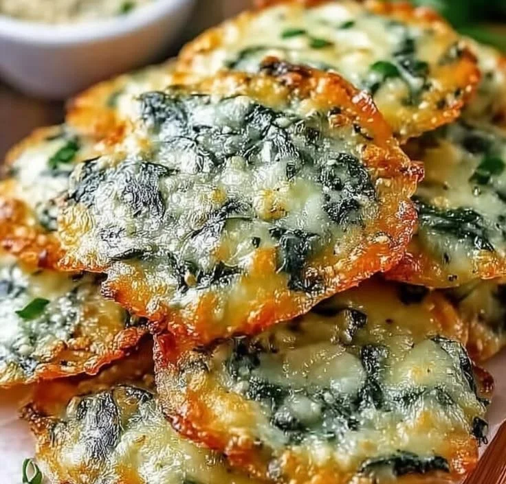 Delicious homemade Spinach Cheese Crisps served on a plate