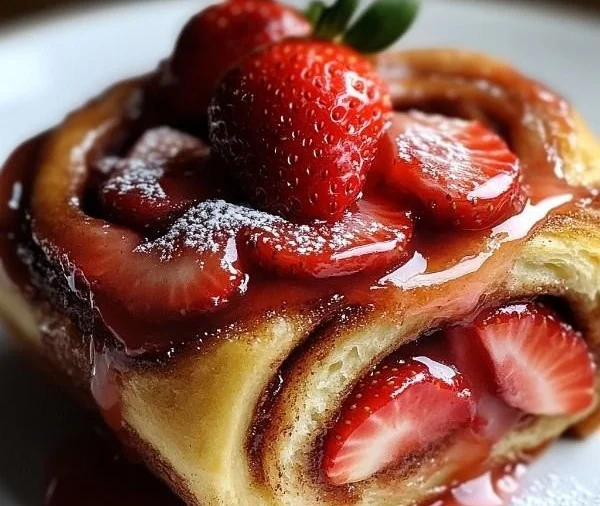 Delicious strawberry cinnamon rolls topped with icing