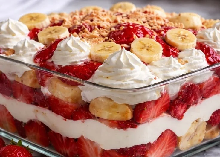 Delicious Strawberry Crunch and Banana Pudding Cheesecakes beautifully presented.