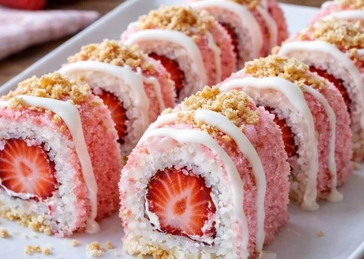 Strawberry Shortcake Cheesecake Sushi Rolls showcasing a sweet dessert twist
