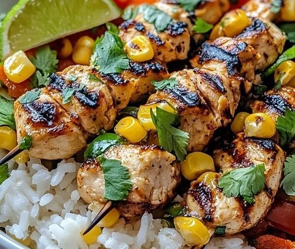 Delicious Street Corn Chicken Rice Bowl with corn, chicken, and spices