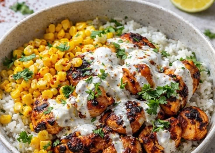 Delicious Street Corn Chicken Rice Bowl with fresh ingredients and vibrant flavors