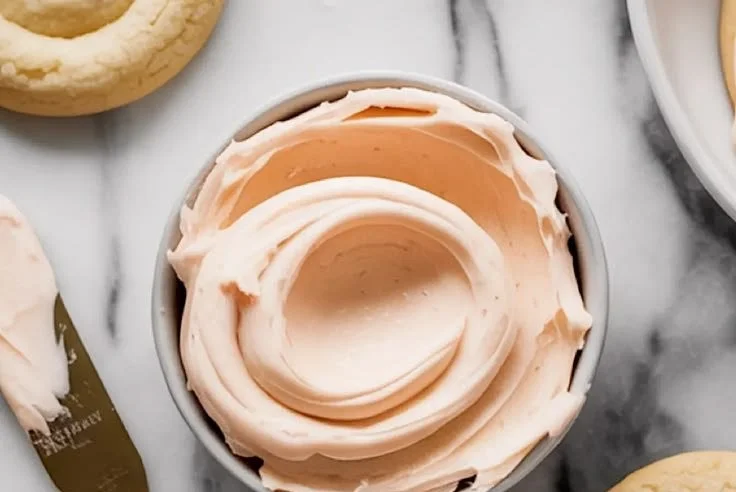 Decorative sugar cookie frosting applied on freshly baked cookies